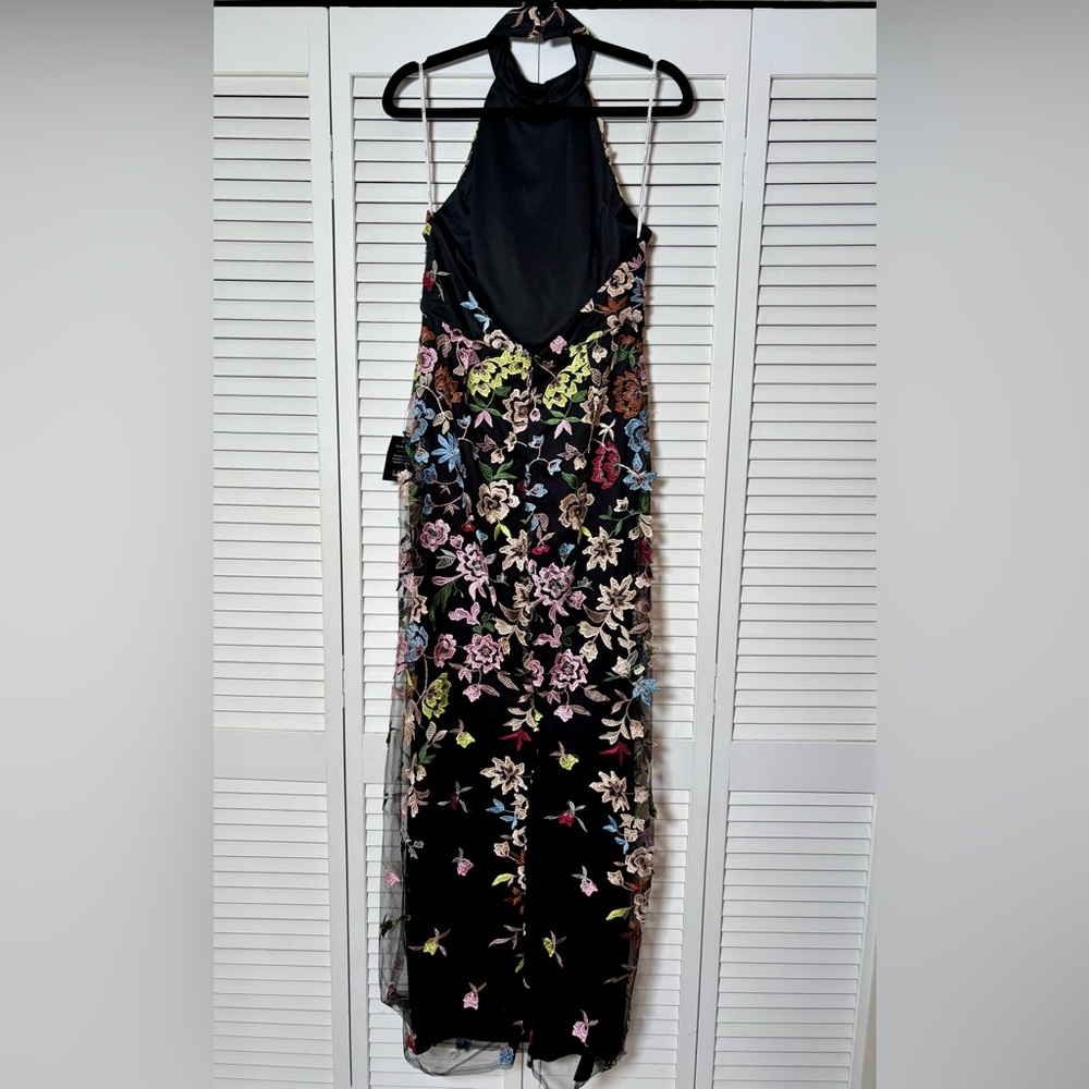 NWT Lulus Infinite Praise Black 3D Floral Embroidered Halter Maxi Dress S , L - Picture 7 of 8